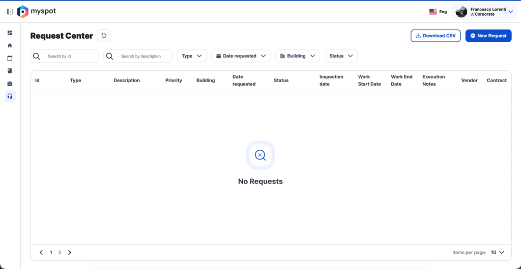 Request center page